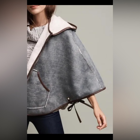 ANTHROPOLOGIE HEI HEI Gray Leather Hooded Reversible Pocket Poncho Top XS/S - Picture 3 of 16